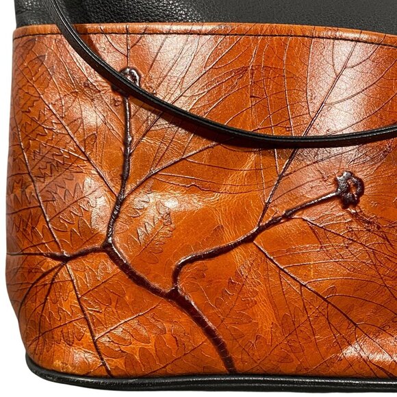 Leaf Leather C.L. Whiting Collection Leather Shoulder Bag W/ Embossed Leaves - Picture 2 of 16